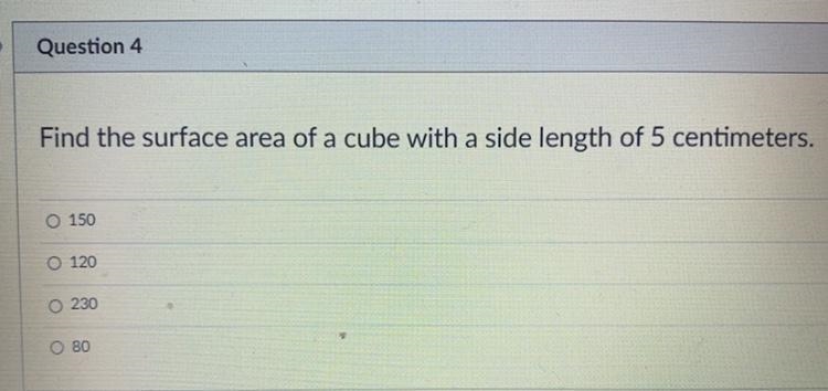 Find the surface area of a cube with a side length of 5 centimeters.￼-example-1