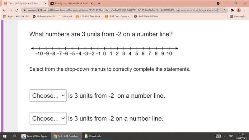 What numbers are 3 units from -2 on a number line? A number line ranging from negative-example-1