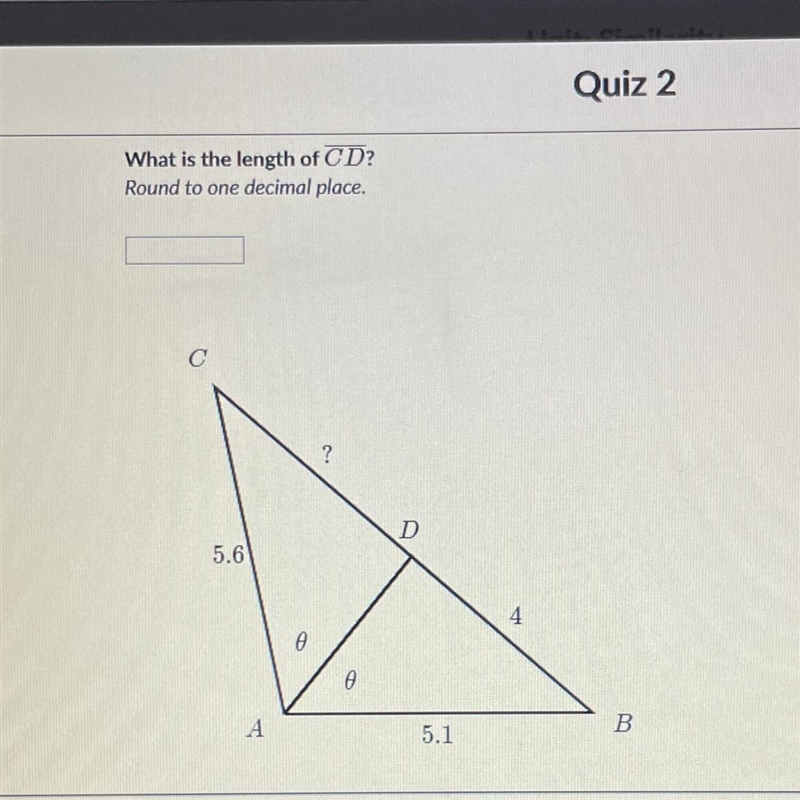 What is the length of CD? Round to one decimal place. C 5.6 4 A B D 5.1-example-1