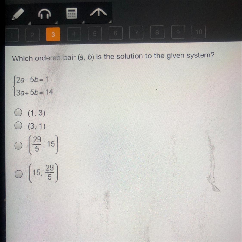 Which ordered pair (a,b) is the solution to the given system?-example-1