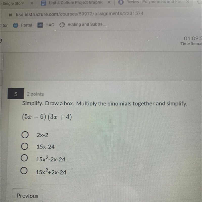 Simplify. draw a box. multiply the binomials together and simplify.-example-1