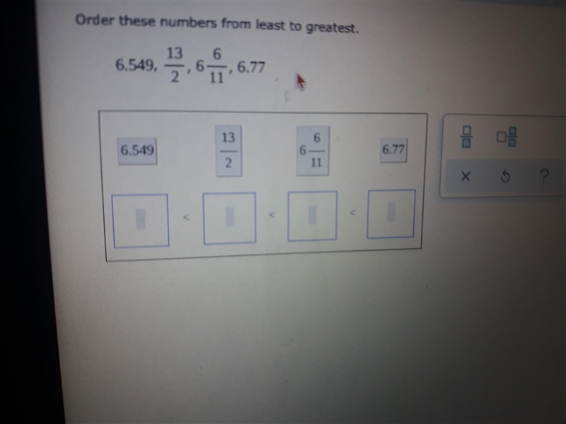 6.549, 13/2, 6 6/11, 6.77 least to greatest-example-1