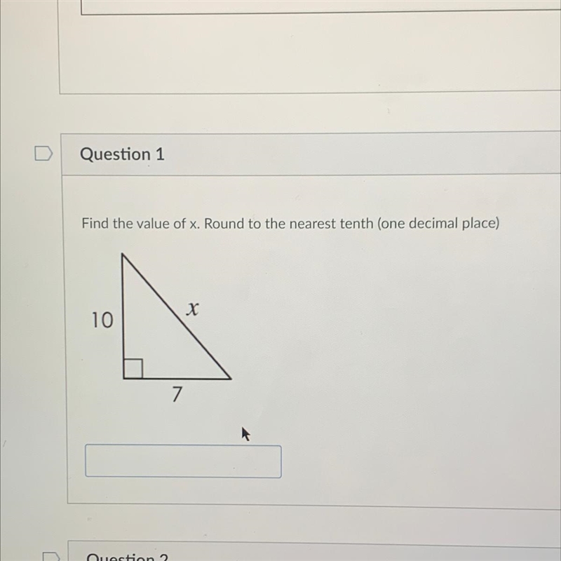 Find the value of x round to the nearest tenth. 10 7 x-example-1