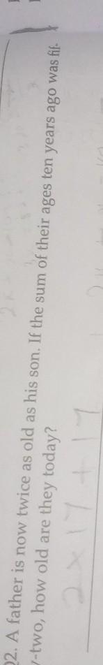 A father is now twice as old as his son. If the sum of their ages ten years ago was-example-1