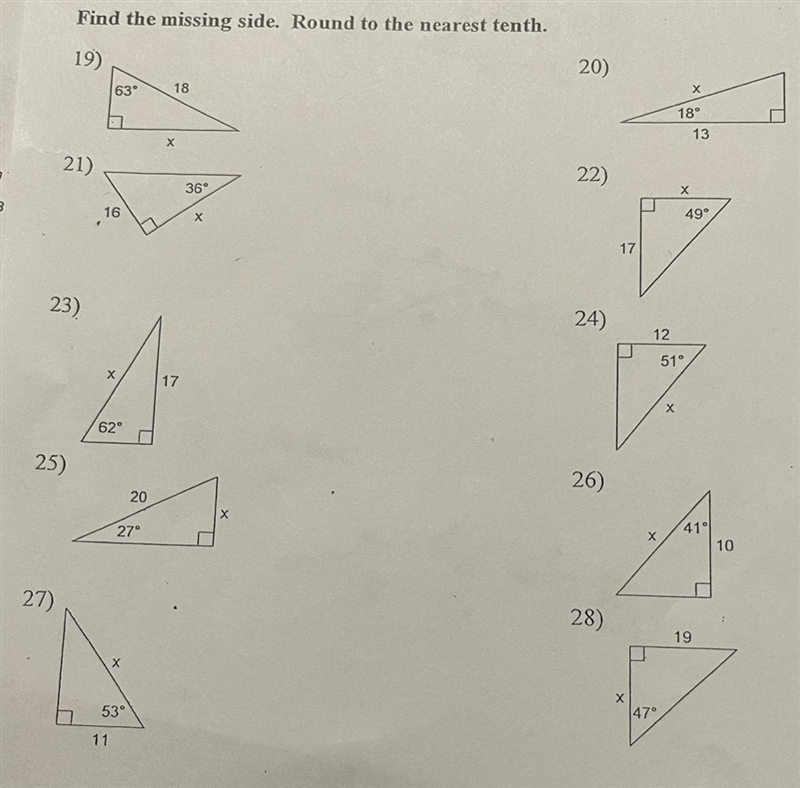 Find the missing side. Round to the nearest tenth. (Please explain if you can)-example-1