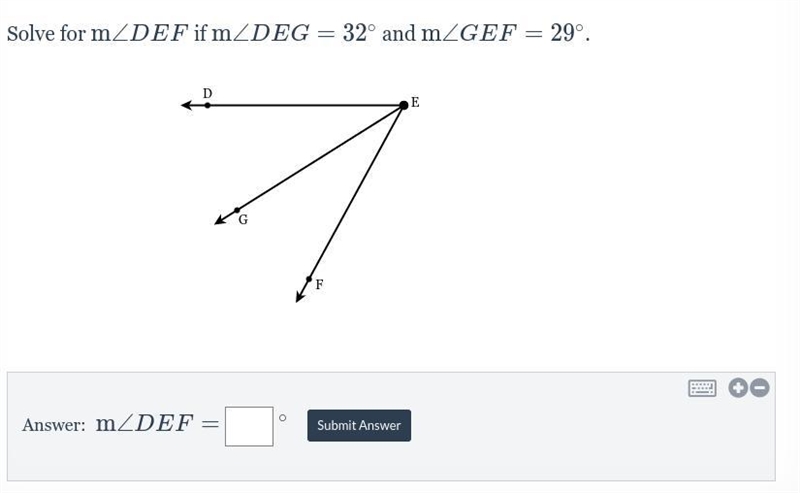 Solve for m < DEG = 32 and m < GEF = 29-example-1