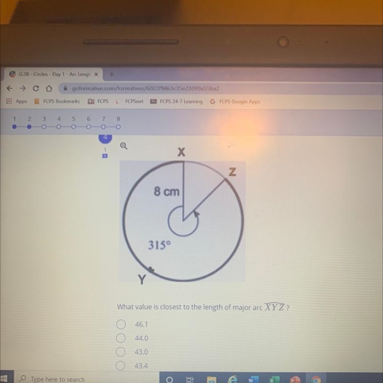 What value is closest to the length of major arc Xyz?-example-1