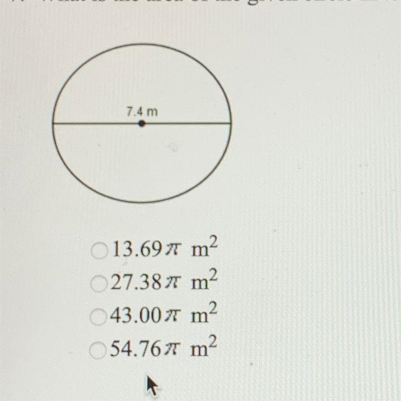 What is the area of the given circle in terms of pi.-example-1