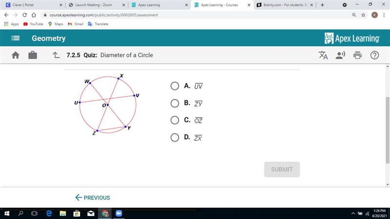 Which the following segments is a diameter of o.-example-1