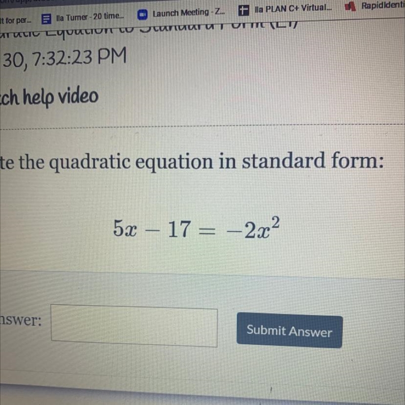 Write the quadratic equation in standard form.-example-1