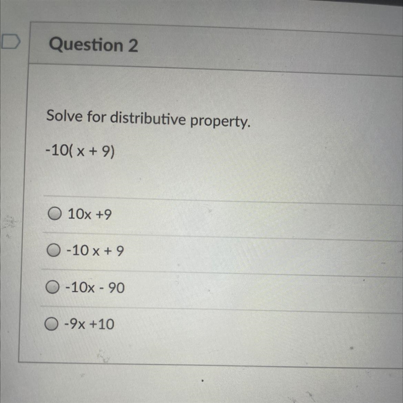 Solve for distributive property -10( x + 9 )-example-1