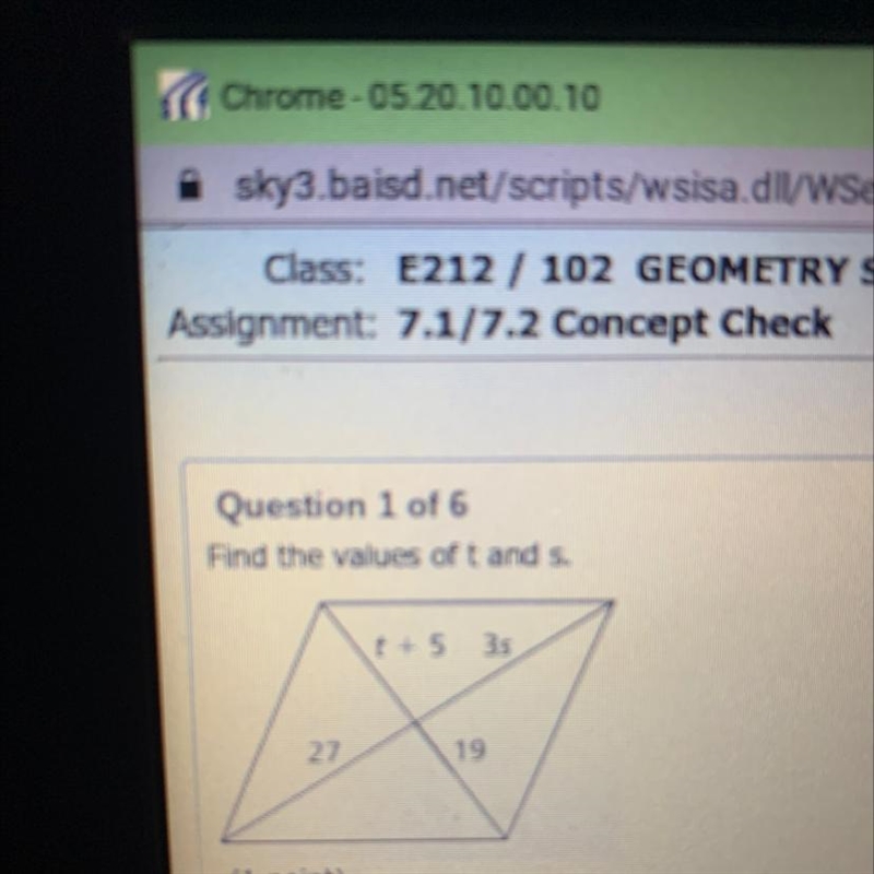 Find the value of t and s A. t = 14, S = 81 B. t = 24, S = 9 c. t = 14, S = 9 D. t-example-1