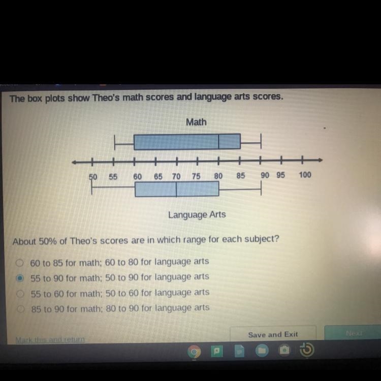 THE ANSWER IS NOT B If you can’t see the picture plz zoom in. The box plots show Theo-example-1