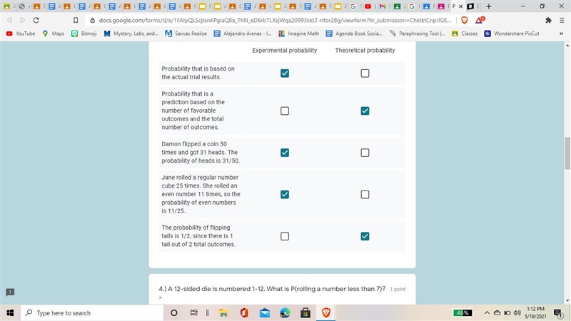 Mark each situation as an example of experimental or theoretical probability.-example-1