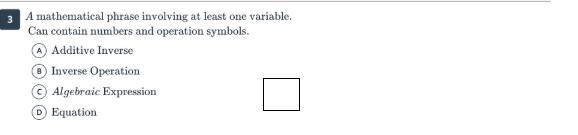 A mathmatical phrase involving at least one variable. can contain numbers and operation-example-1