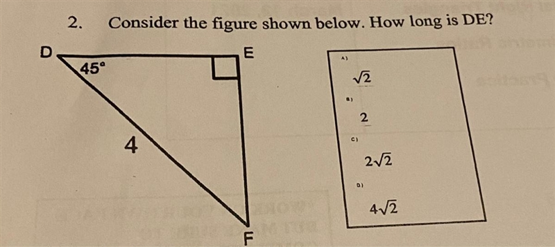 Consider the figure shown below. How long is DE?-example-1