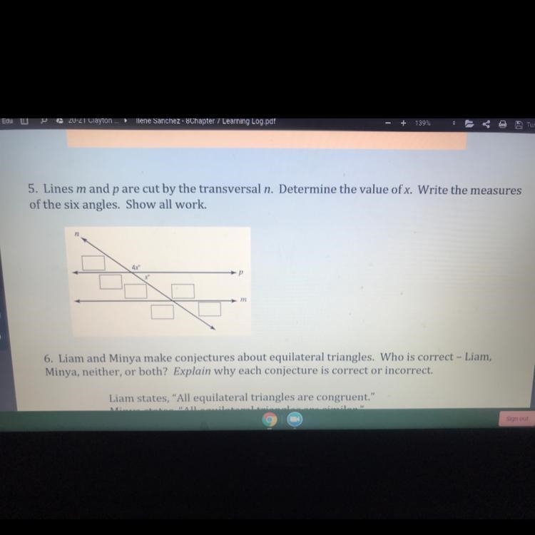 PLEASE HELP lines m and p are cut by the transversal n. determine the value of x. write-example-1