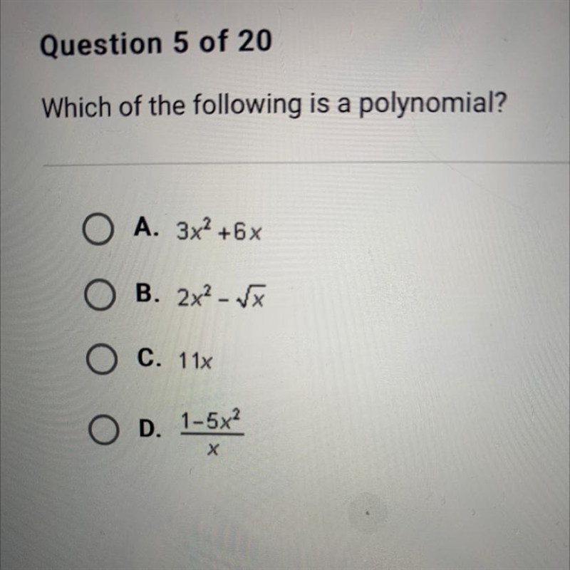 Which of the following is a polynomial?-example-1