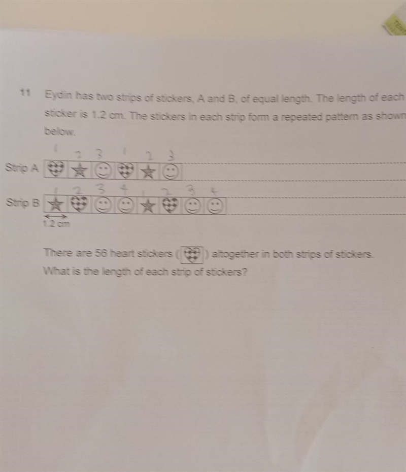 Eydin has two strips if stickers,A and B, of the same length.The length of each sticker-example-1