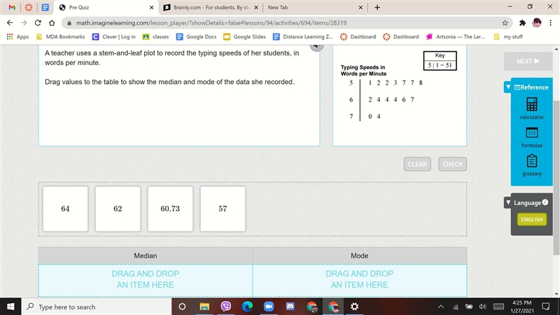 A teacher uses a stem-and-leaf plot to record the typing speeds of her students, in-example-1