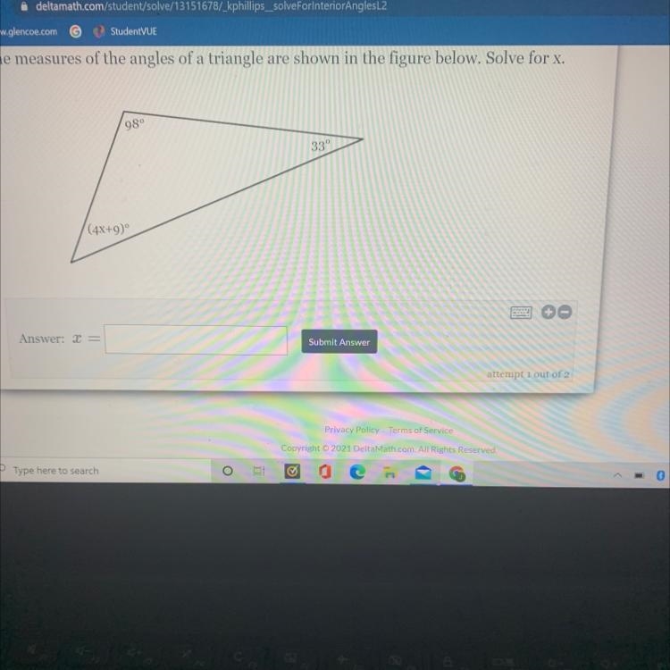 PLEASE HELP FAST The measures of the angles of a triangle are shown in the figure-example-1