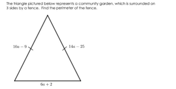 The triangle pictured below represents a community garden, which is surrounded on-example-1