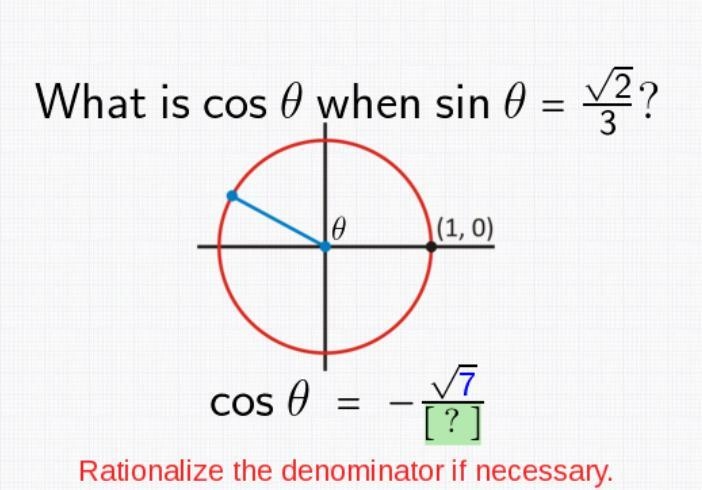 What is cos theta when sin theta = sqrt 2/3-example-1