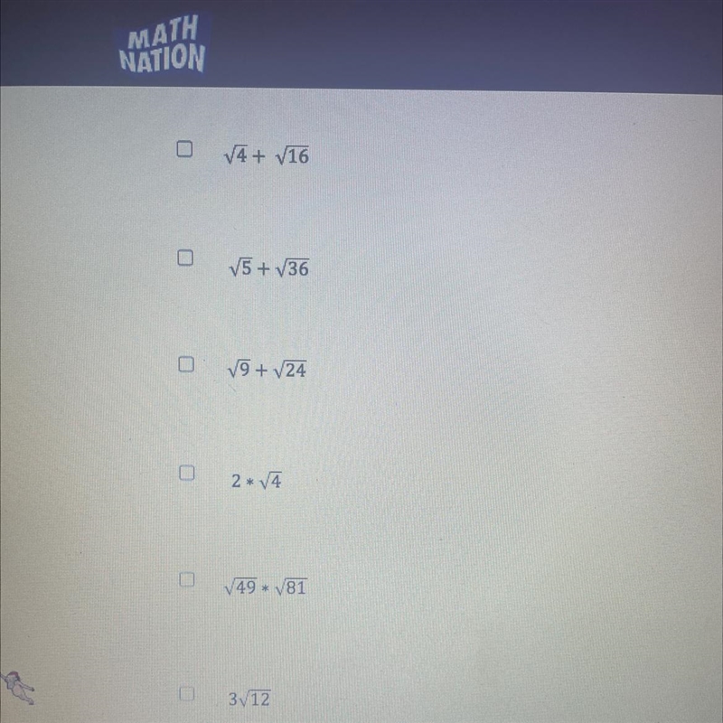 Which of the following are examples of rational numbers? Select all that apply.-example-1