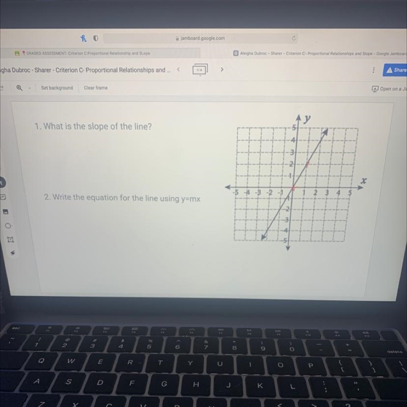 1. What is the slope of the line? -5 -4 -3 -2 -1 2. Write the equation for the line-example-1