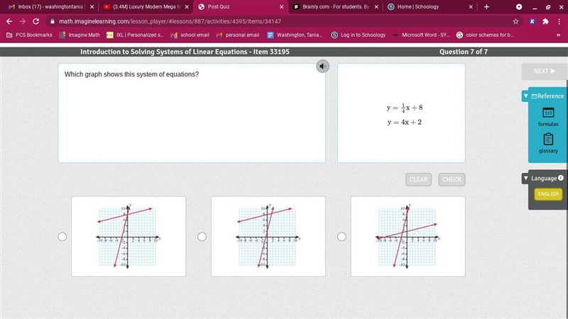 Which graph shows this system of equations?-example-1