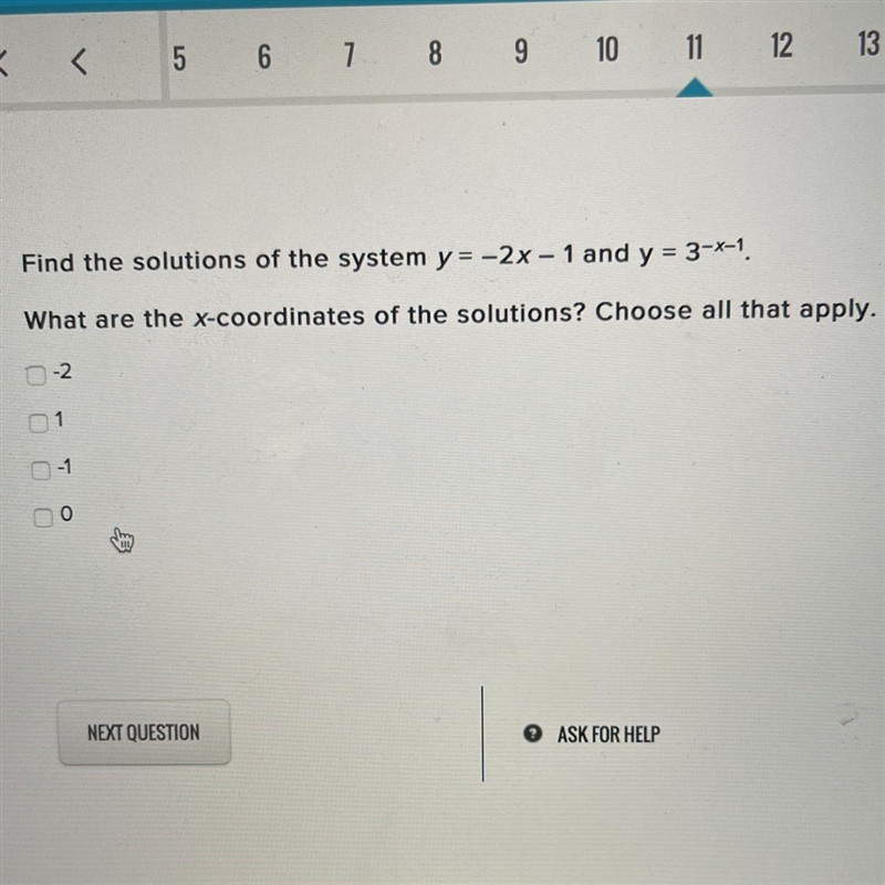 What are the x-coordinates of the solutions? Choose all that apply. a. -2 b. 1 c. -1 d-example-1