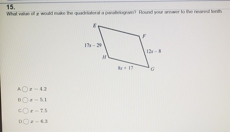 10. What value of I would make the quadrilateral a parallelogram? Round your answer-example-1