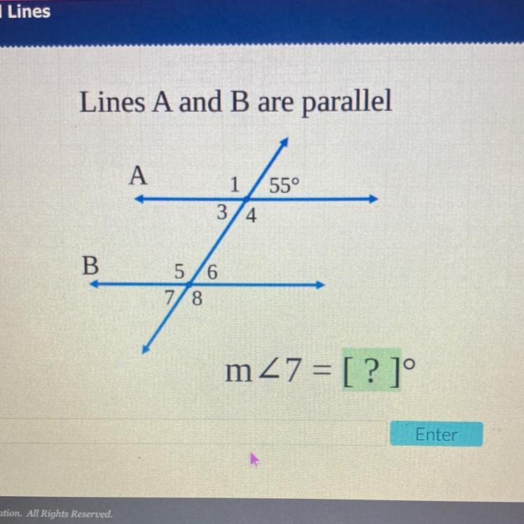 Lines A and B are parallel A 155° 3 4 B. 5 6 7 8 m27 = [ ? 1°-example-1