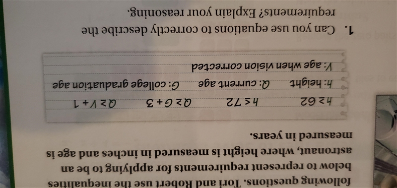 Can you use equations to correctly describe the requirements? Explain.-example-1