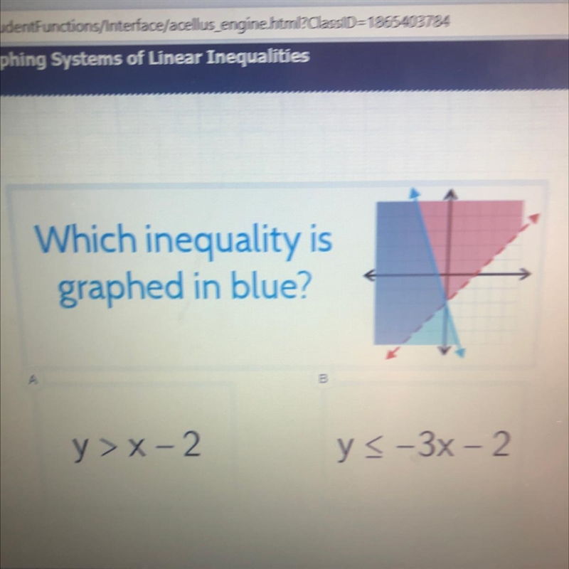 Which inequality is graphed in blue-example-1