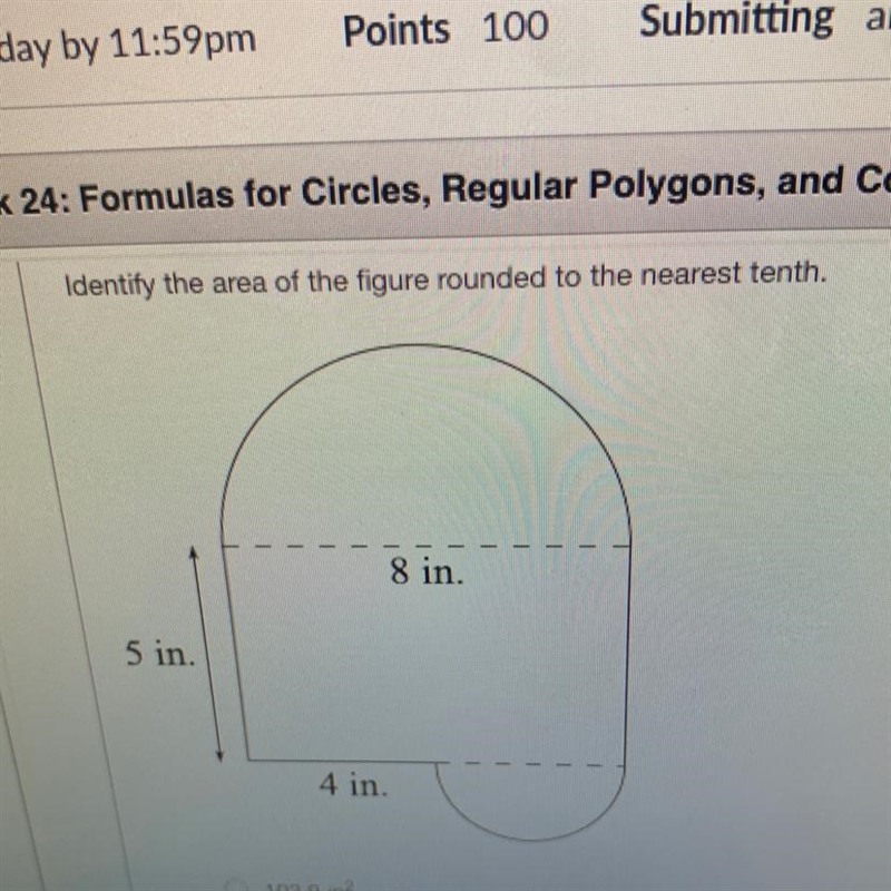 Identify the area of the figure rounded to the nearest tenth-example-1