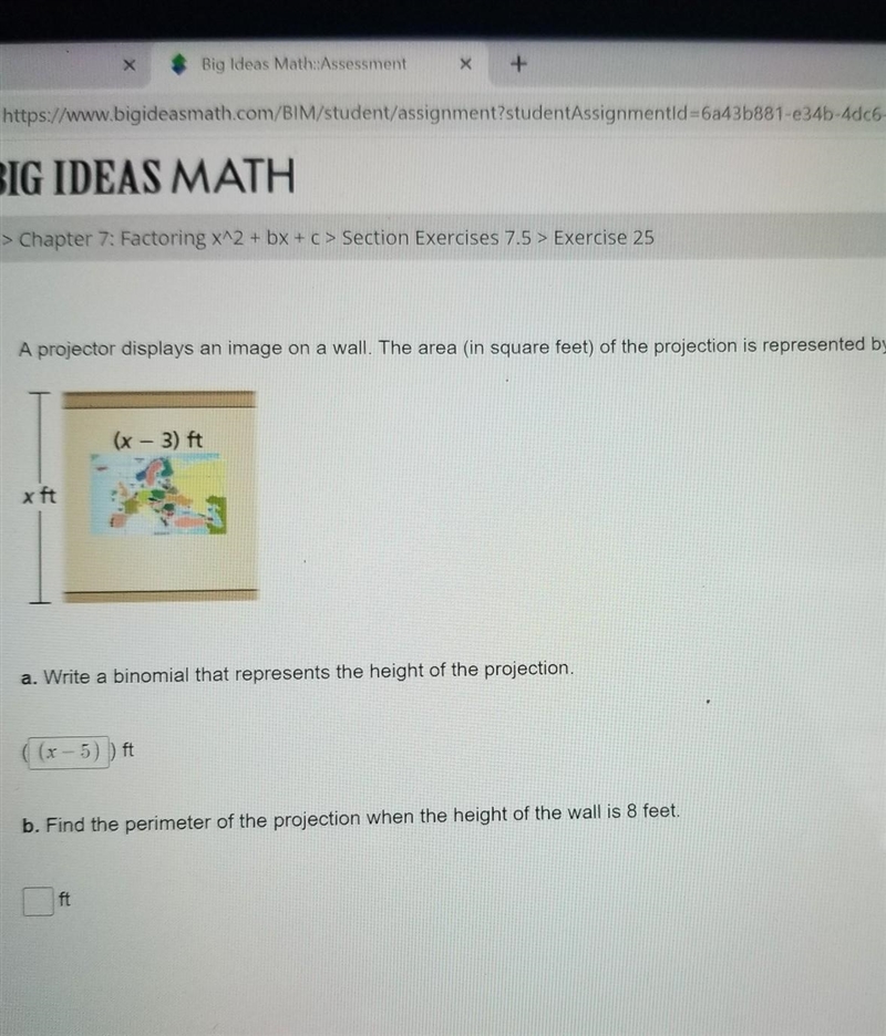 A projector displays an image on a wall. The area (in square feet) of the projection-example-1