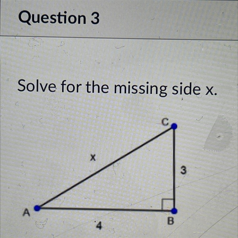 Solve for the missing side x How do I answer this?-example-1