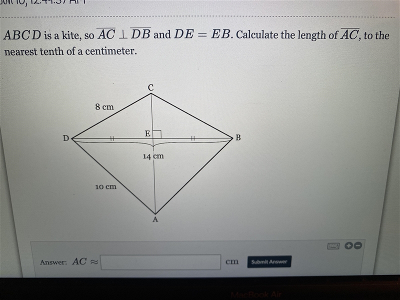 Calculate the length of AC, to the nearest tenth of a centimeter.-example-1