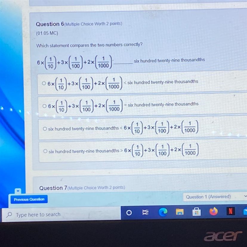 Which statement compares the two numbers correctly? 6x +3x +2x 100 six hundred twenty-example-1