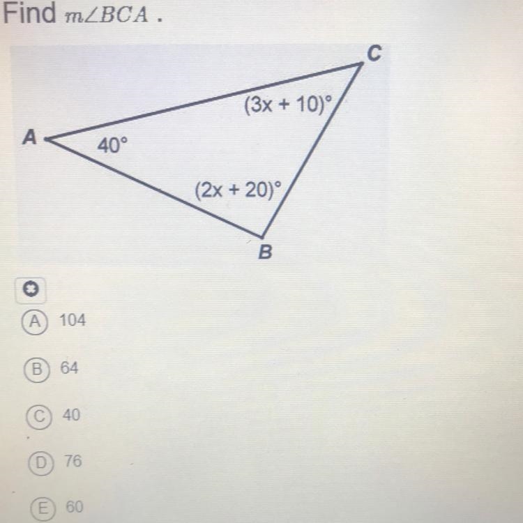 Sum of interior angles find measure angle BCA-example-1