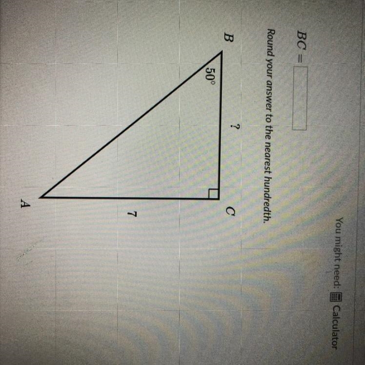 Round your answer to the nearest hundredth. ? B С 50° 7-example-1