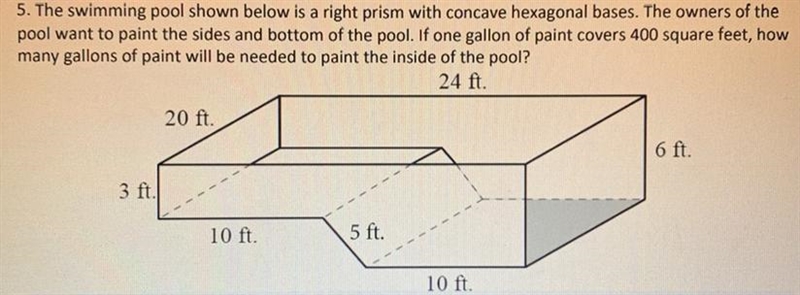 The swimming pool shown is a right prism with concave hexagonal bases.... pls help-example-1