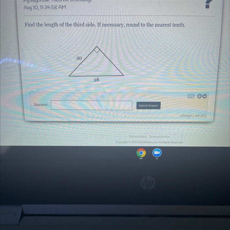 Find the length of the third side. If necessary, round to the nearest tenth. 20 28 Answer-example-1