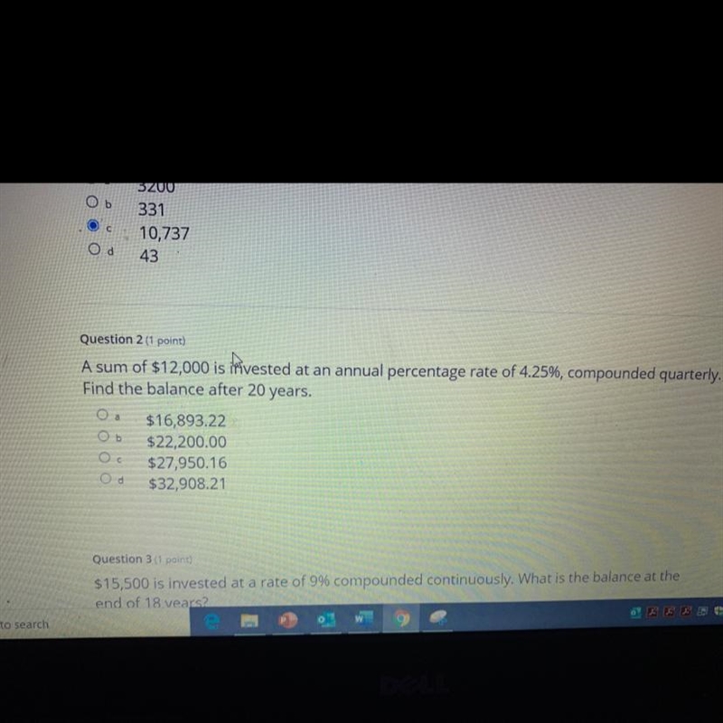 A sum of 12,000 is invested at an annual percentage rate of 4.25% find balance after-example-1