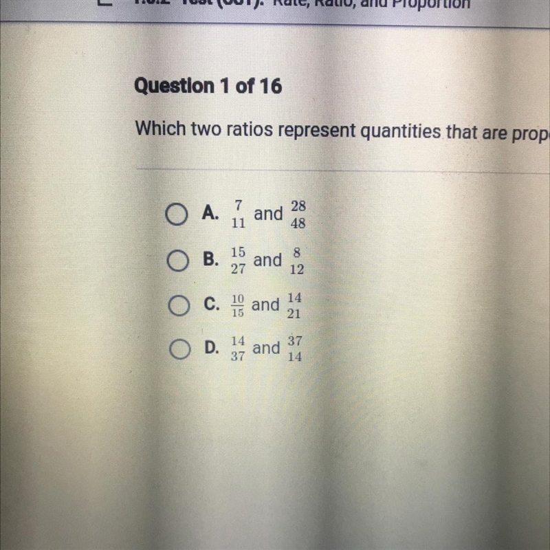 Which two ratios represent quantities that are proportional?-example-1