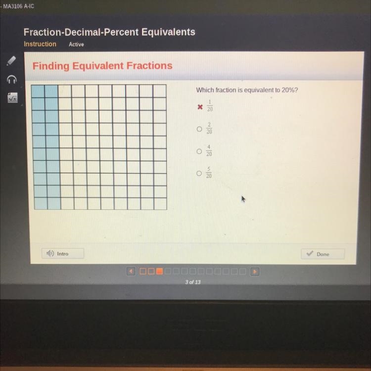 What fraction is equivalent to 20%? Pls help-example-1