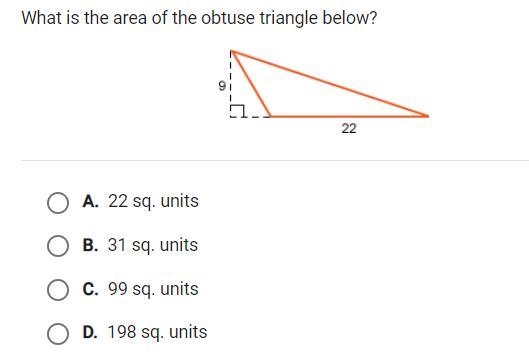 What is the area of the obtuse triangle below?-example-1