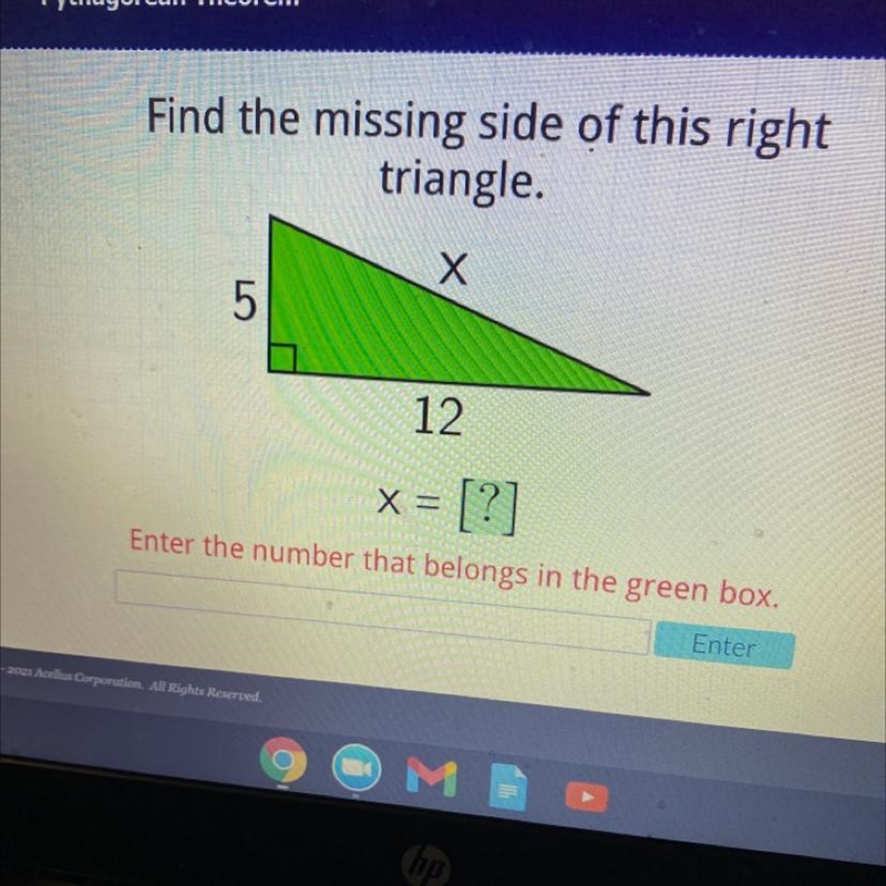 Find the missing side of this right triangle.-example-1