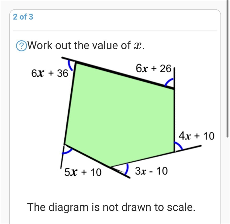 Work out the value of x . The diagram is not drawn to scale-example-1